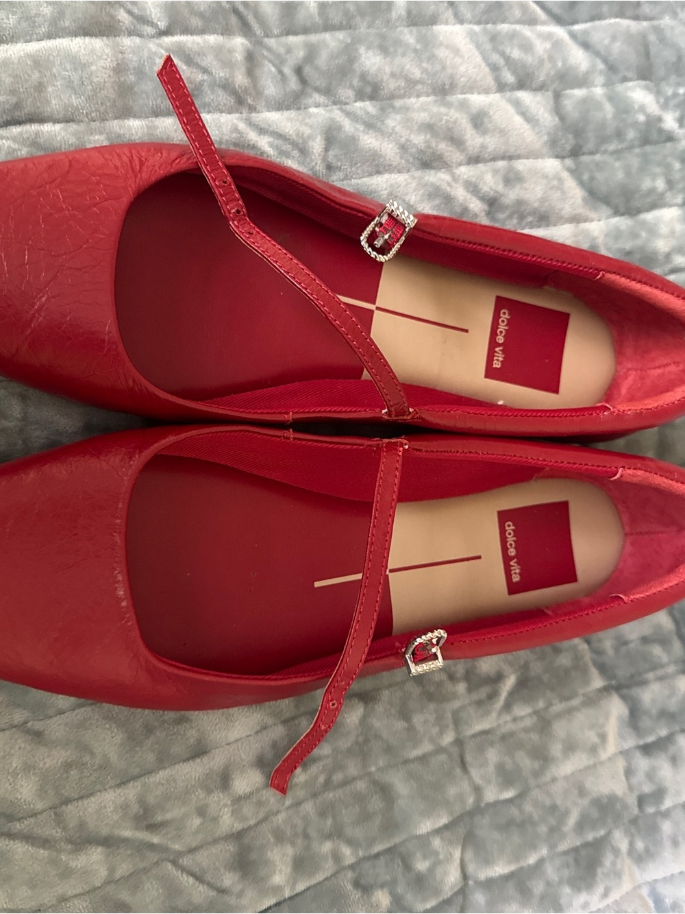 Dolce Vita Red Mary Jane Flats with Rhinestone Buckles